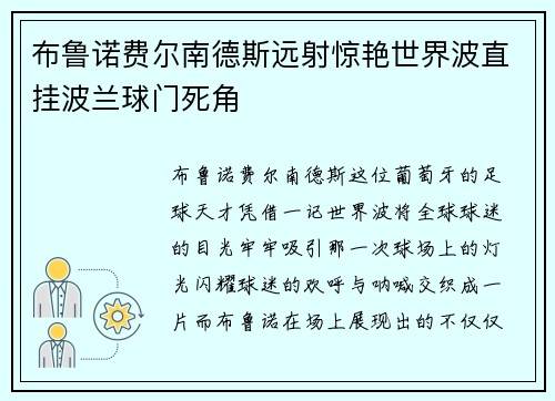 布鲁诺费尔南德斯远射惊艳世界波直挂波兰球门死角 布鲁诺费尔南德斯远射惊艳世界波直挂波兰球门死角